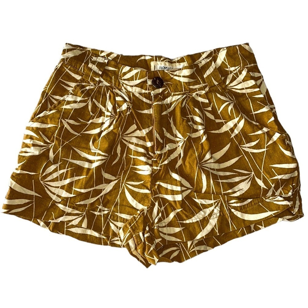 I LOVE H81 Los Angeles brown/cream bamboo design linen shorts in women’s size 25